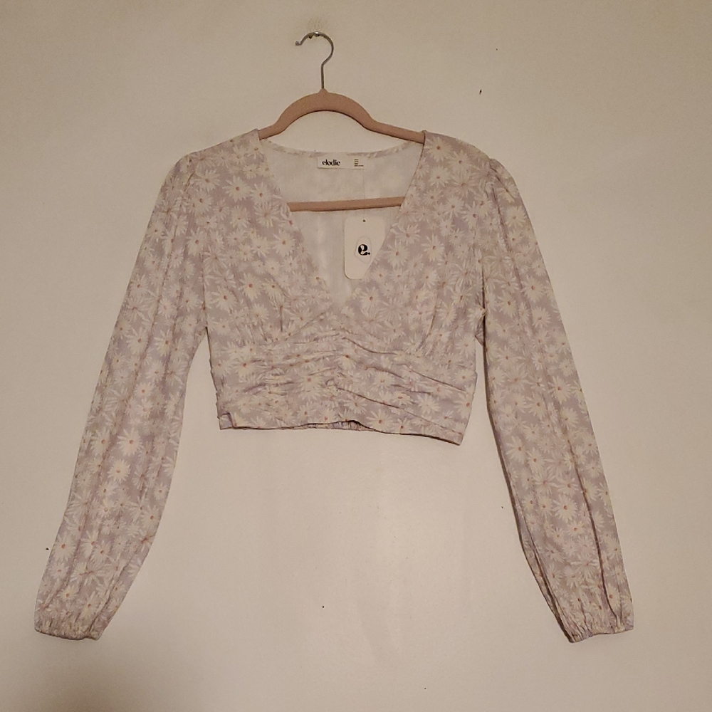 Elodie Purple‎ Daisy Print Cropped Top Blouse Size Medium NWT